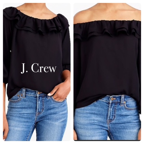 J. Crew Factory Tops - J Crew Ruffle Convertible On/Off Shoulder Blouse